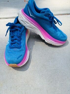 Hoka Bondi 8 V663 One One Blue Running Shoes with Blue & Pink Midsole size 8B
